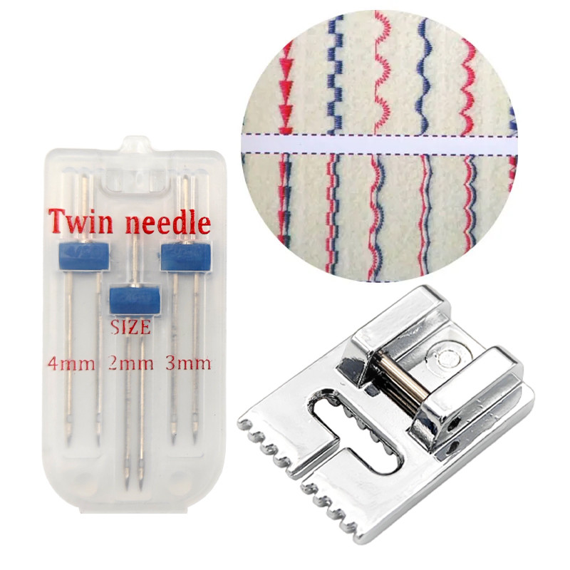 3Pcs/Set Double Needles Size 2/3/4mm And Wrinkled 9 Grooves Sewing Presser Foot Multifuctional Sewin