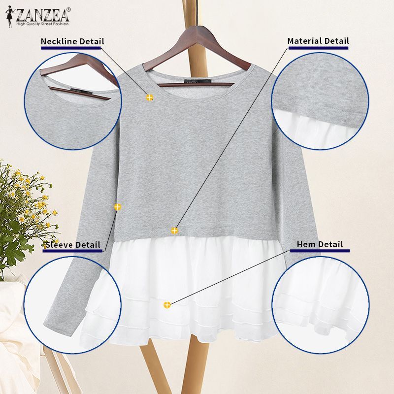 ZANZEA เสื้อคอกลมแขนยาว สไตล์เกาหลีอ่อนโยนและหวาน — صورة 7