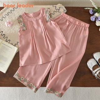 ผู้นําหมีเวอร์ชั่นเกาหลีลูกไม้แขนกุดเสื้อยืดท็อปส์+กางเกงสอง…