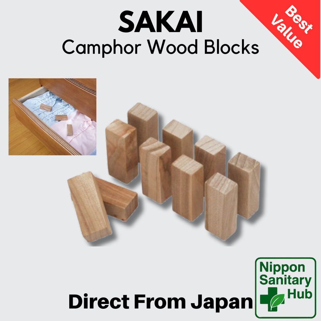 Sakai Industry Kusunoki Camphor Wood Block Dresser Deodorizer Insect Control 10 pcs Japan