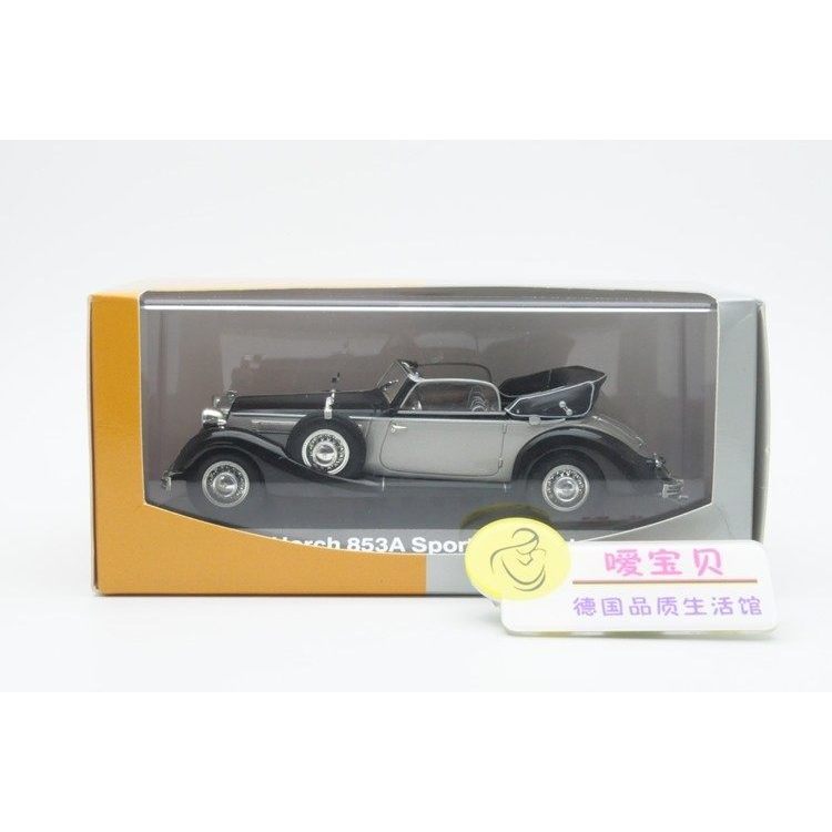 [คลังสินค้าพร้อม] Audi Horch Horch 853A Convertible Classic Car 1 43 Black Model Metal Mini Cut Audi