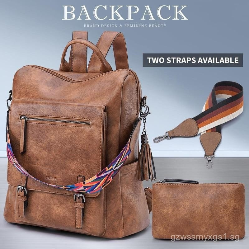 CAITINA 4048 กระเป๋าเป้สะพายหลังขนาดใหญ่ หนังเทียมคุณภาพดี สำหรับทั้งผู้หญิงและผู้ชาย เหมาะสมกับการเ