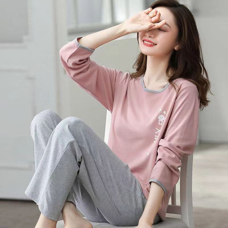 เกาหลี เกาหลี 20262024ชุดนอนแขนยาวผู้หญิงสไตล์ใหม่เวอร์ชั่นเกาหลีฤดูใบไม้ผลิฤดูใบไม้ร่วงรอบคอกางเกงล