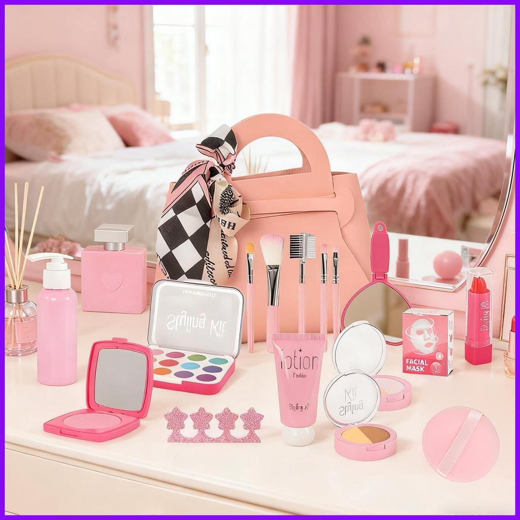 แกล้งทําเป็นชุดแต่งหน้าตลกสมจริงพร้อมแปรงเล่นแต่งหน้าชุดของเล่นแบบโต้ตอบสําหรับ Home School Travel C