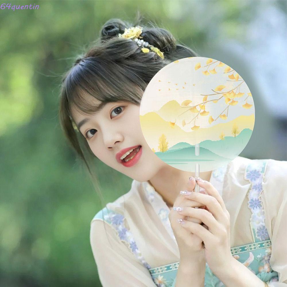 คุเอนติน พัดลมกลมมือถือ, การพิมพ์สีป้องกันการหยุดพัก, พัดลมด้ามยาวโบราณ, สไตล์จีนโปร่งแสงสูงดูฝ้าพัดลมจับกลุ่มเต้นรําพัดลม ฮันฟู อุปกรณ์เส