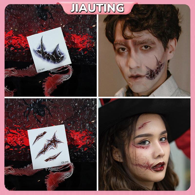 JIAUTING 1 แผ่นฮาโลวีน Terror Wound ชั่วคราว Tattoo กันน้ําที่สมจริง Blood Tattoo การบาดเจ็บรอยแผลเป