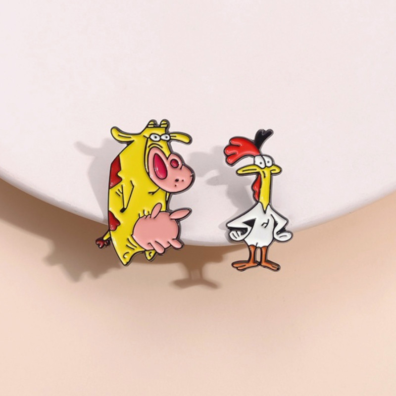 Comedy เข็มกลัดโลหะ รูปการ์ตูนวัวและไก่น่ารัก เครื่องประดับ สําหรับของขวัญ