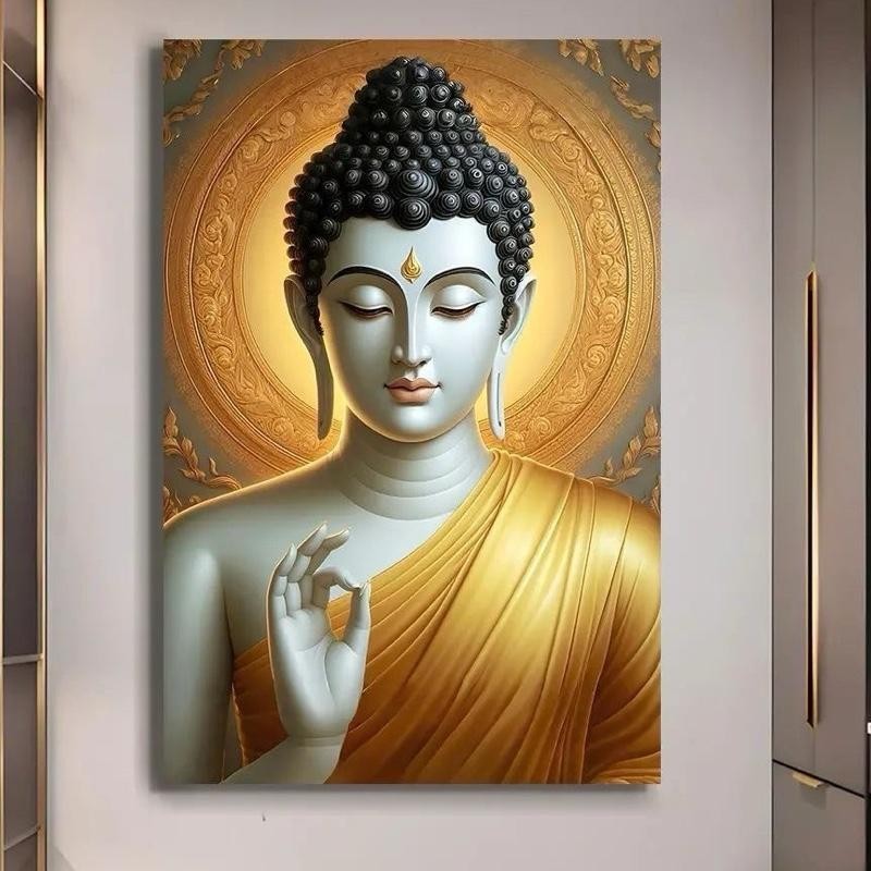 พระพุทธรูปวัด Retro Vintage Wall รูปภาพตกแต่งบ้านภาพวาดผ้าใบ