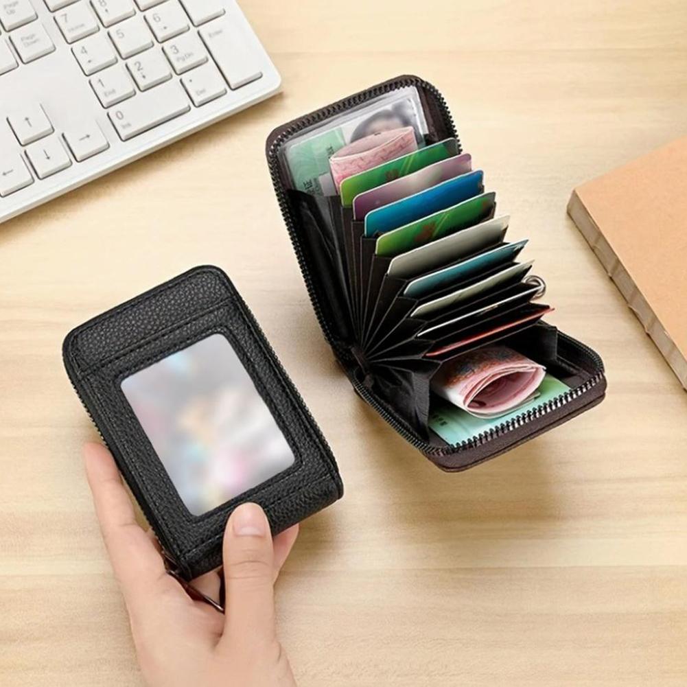 ที่ใส่บัตรลําลองผู้ชาย Pu แบบพกพาพร้อมซิปกระเป๋านามบัตรสั้นแนวตั้งการ์ดเกาหลี B7k2