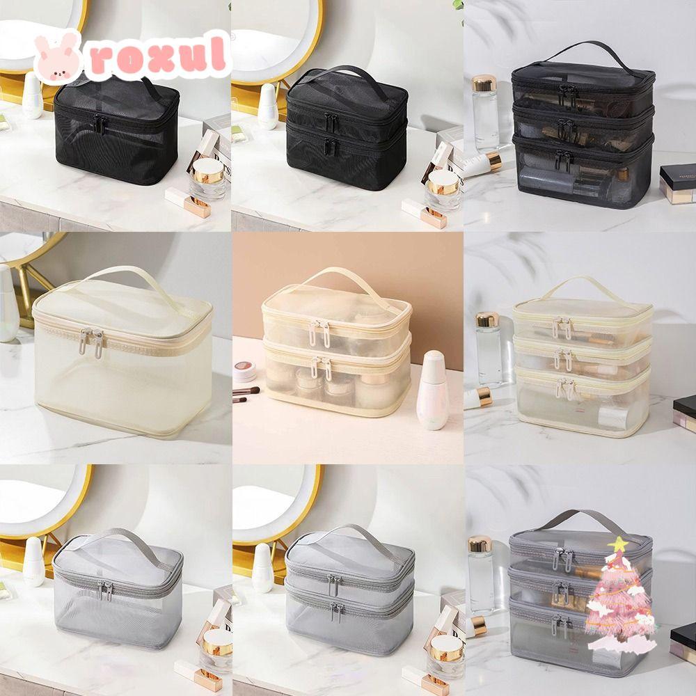 Roxul กระเป๋าเครื่องสําอางสําหรับเดินทาง, ที่เก็บของความจุขนาดใหญ่ Make Up Organizer Bag, ตาข่ายโปร่งใสแบบพกพา 1/2/3 ชั้นแต่งหน้าผู้หญิง