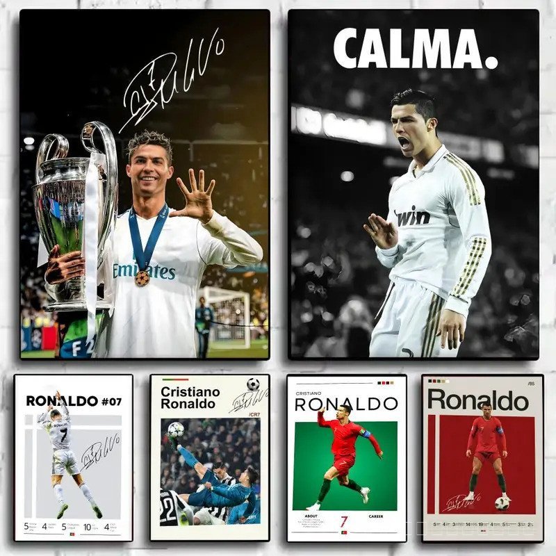 นักกีฬาที่มีชื่อเสียง C-CR7 โปสเตอร์ Room Wall Art Decor สติกเกอร์กันน้ําสําหรับ Home Bar ตกแต่งห้อง