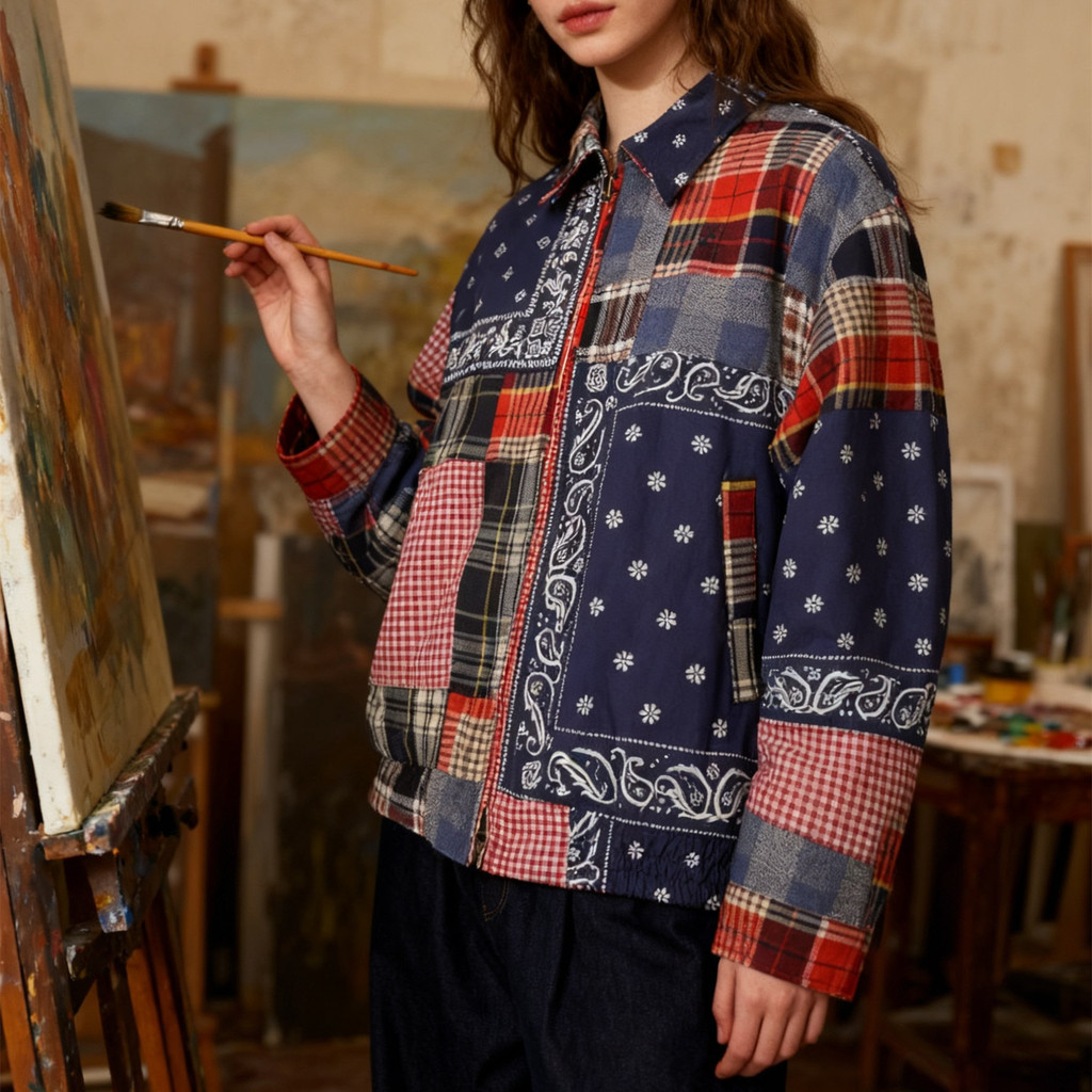 V4CI RL* Spring New Pony Embroidery Multi-color Patchwork Cotton Jacket