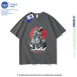 NASA เสื้อยืดชายหญิงแขนสั้น สตรีทฮิปฮอป summer GODZILLA พิมพ์ลาย คอตตอน คอกลม หลวมและระบายอากาศ