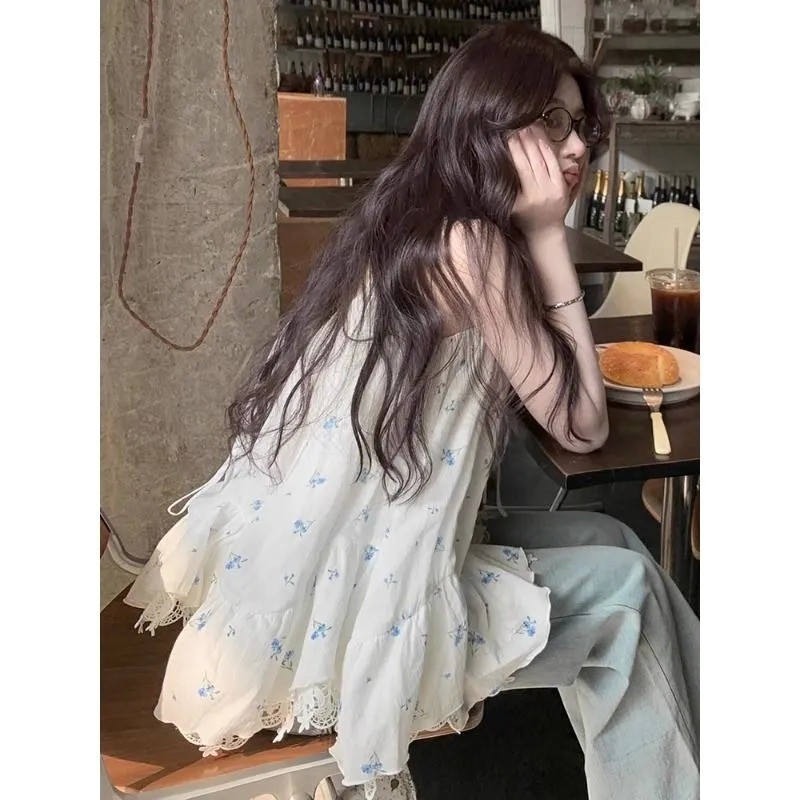 ❤easy❤ผู้หญิง ลูกไม้ลูกไม้ ดอกไม้หัก เสื้อกล้าม เสื้อเชิ้ต สวยงาม เสื้อ