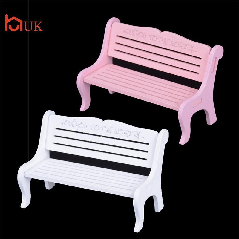 UK 13*8 ซม.เก้าอี้ม้านั่งไม้ 1:12 Dollhouse Miniature เฟอร์นิเจอร์ตกแต่งสวน TH