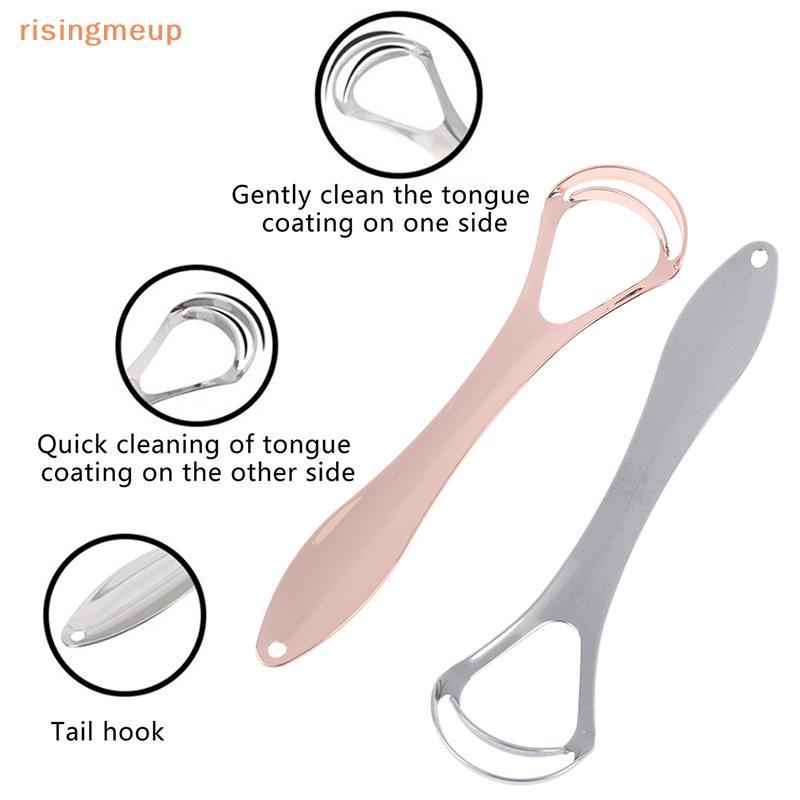[risingmeup] Double Layer Tongue Scraper Stainless Steel Oral Tongue Cleaner Mouth Brush ใหม่