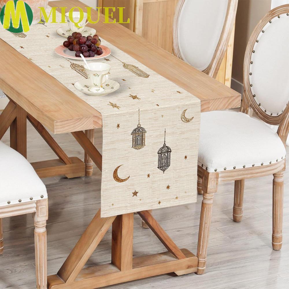 MIQUELZA Moon Star Table Runner, Vintage Washable Ramadan Table Runner, Party Decorative Floral Patt