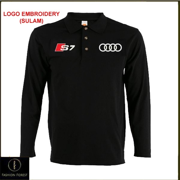 ผ้าฝ้าย Lengan Panjang แขนยาวคอปก T เสื้อโลโก้เย็บปักถักร้อย Sulam Audi S Line RS S7 Casual Racing T