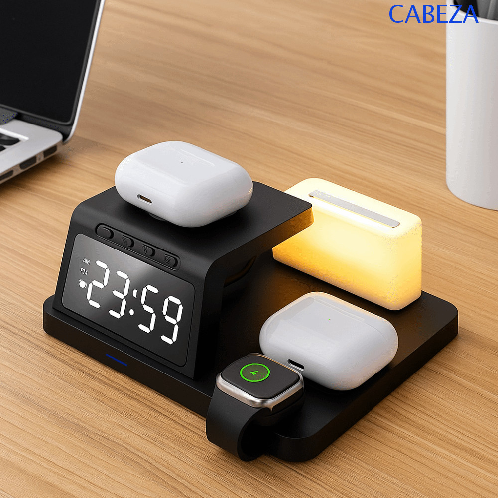 นาฬิกา CABEZA ชาร์จเร็วอเนกประสงค์ พร้อมขาตั้งและจอแสดงผล LED สําหรับหูฟังและนาฬิกาเดินทาง