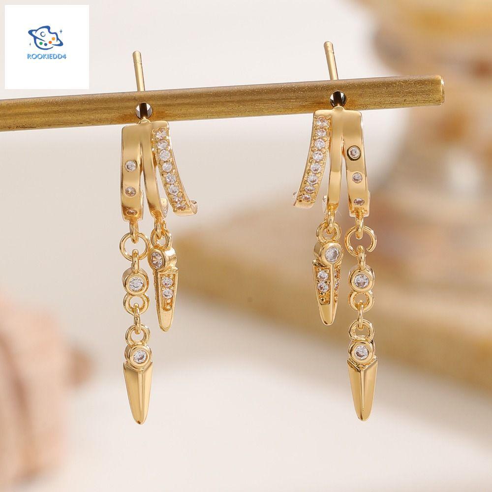 โรOKIE DD4 ต่างหูTriple Stud ต่างหูประกายคริสตัล สร้อยคอแบบไม่ระคายเคืองสำหรับคนเป็นภูมิแพ้ ของขวัญเ