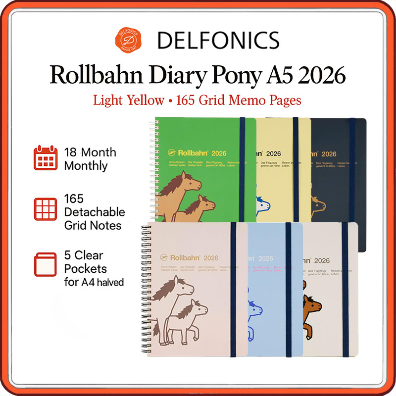 DELFONICS Rollbahn Diary Pony A5 (Oct 2025 – Dec 2026) – 18-Month Monthly Planner Notebook with 165 