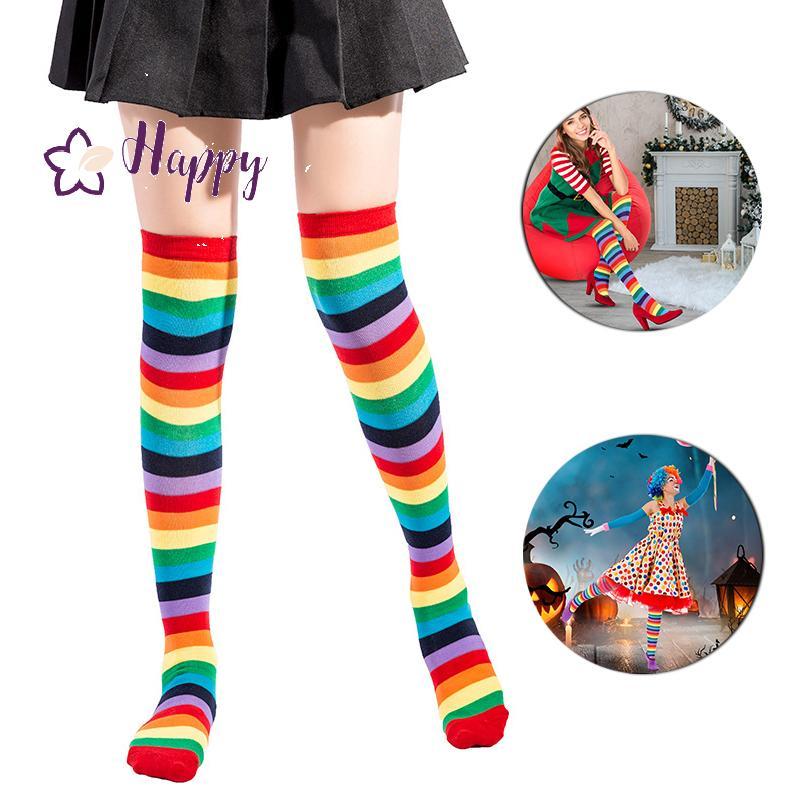 ถุงน่องต้นขาสูงลายเรนโบว์ Sos สำหรับคอสเพลย์และปาร์ตี้ ในราคาพิเศษ