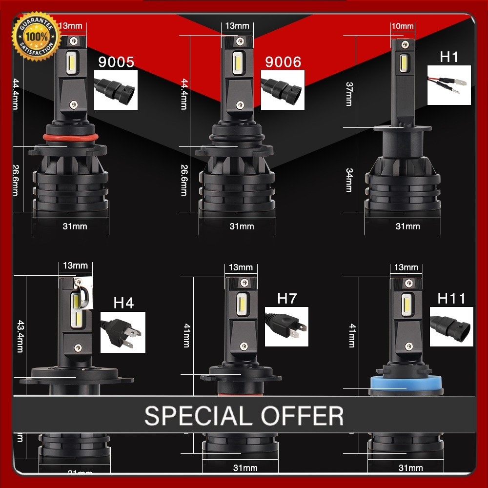 หลอดไฟ LED รถยนต์ 18000LM 80W สว่างพิเศษ 6500K แสงขาวนวล H4 H7 H11 9005 9006 กันน้ำ IP68 ใส่ได้ทุกรุ