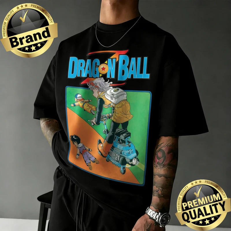 เสื้อยืดคอตตอนลายดราก้อนบอลรุ่นใหม่ปี 2026 ทรงโอเวอร์ไซส์สไตล์วินเทจสำหรับเด็ก ลายโกคูและบูลม่า เหมา