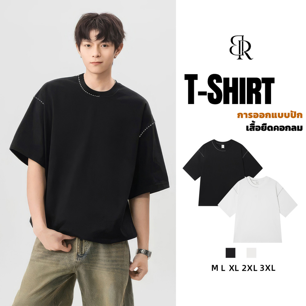 B&R เสื้อยืดคอกลม เย็บปักถักร้อยที่สวยงาม คนส่วนน้อย ยอดนิยมสไตล์อเมริกัน ยอดนิยมสไตล์อเมริกัน เสื้อคู่รัก M-3XL