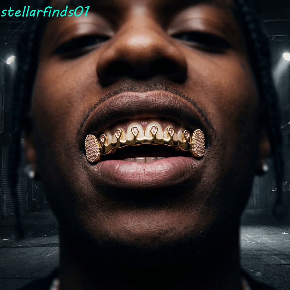 Stellarfends Rhinestone Grillz - แท่นติดฟันแบบคลิป-on สไตล์ฮิปฮอป, ส่องแสงในเฉดสีทองและเงิน พร้อมมอบ