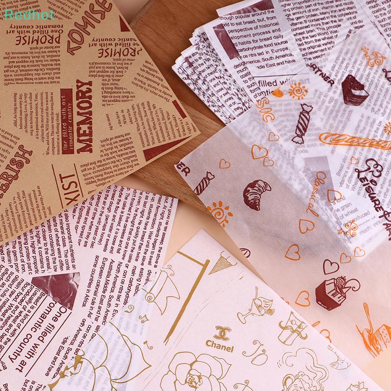 <Redhot> 50 แผ่น Bento Cake Box Pad Paper Burger Cake Oil Proof Paper Plate Paper On Sale