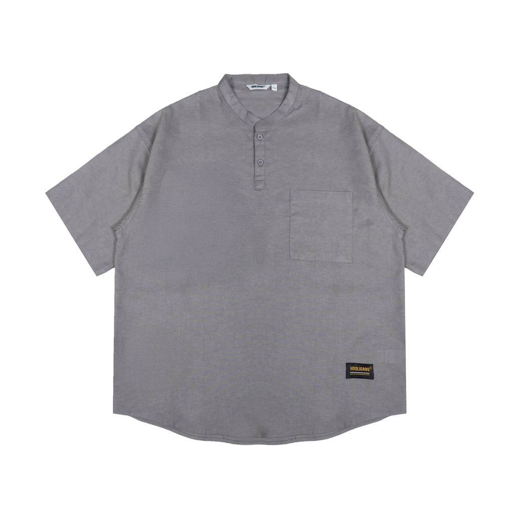 KEMEJA Hooligans Koko Shirt SS Boxy Oversize Zizou - Stone Grey