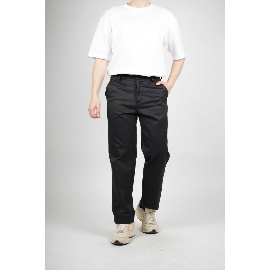 DAPPER กางเกงผ้าฝ้ายสีดําทรงตรง - C20618BS