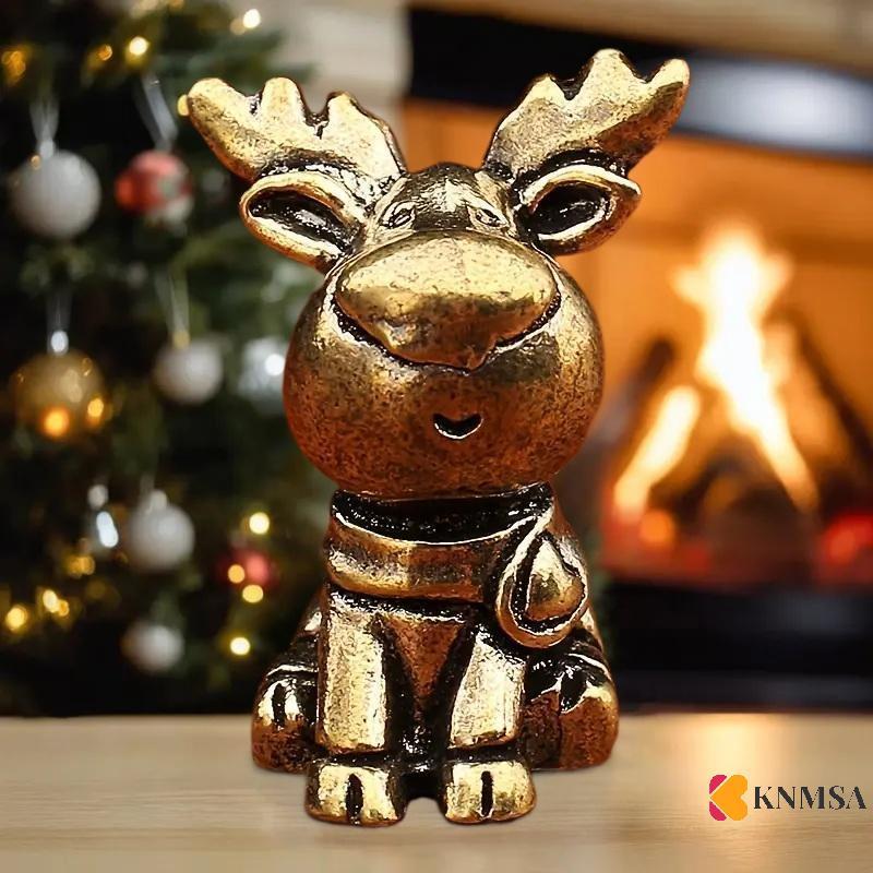KNMSA] Handcrafted ทองเหลือง Elk Figurine ทองแดงเครื่องประดับโลหะ Antler รายละเอียดต้นฉบับ Xmas Elk 