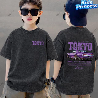 COD เสื้อเด็กผู้ชาย Oversize ลายรถสปอร์ต Tokyo เสื้อยืดแขนสั้น สีดำ วินเทจ สตรีทแฟชั่นเด็ก พร้อมส่ง 2026
