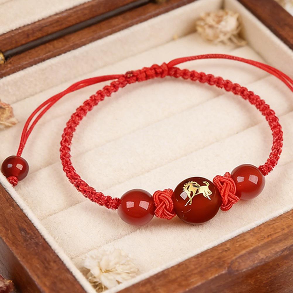 ปีเกิด Red Agate Zodiac สร้อยข้อมือเชือกสีแดงหญิง W0U3 Ins Zodiac Zodiac Zodiac สร้อยข้อมือปี A1P8