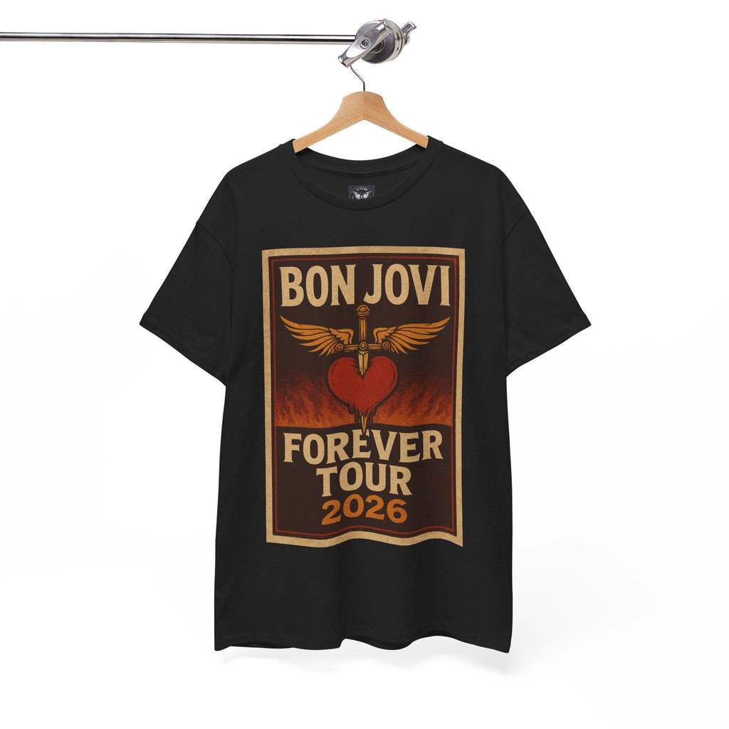 เสื้อยืด Bon Jovi Forever Tour 2026 สำหรับผู้ชายและผู้หญิง ทรงโอเวอร์ไซส์ ผ้าฝ้าย ลายกราฟิกวงร็อค ดี