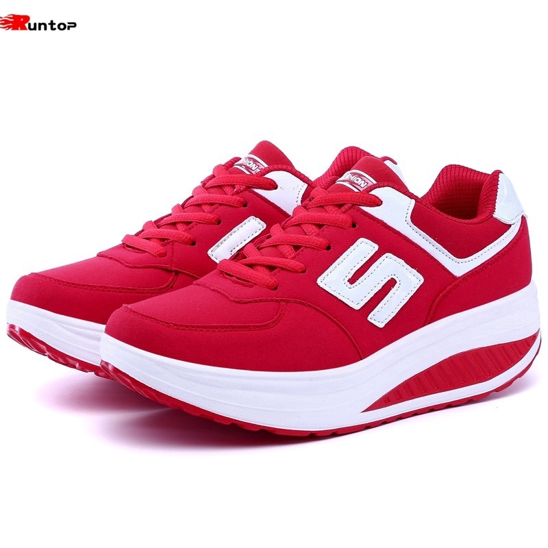 PD9 ผู้หญิง Breathable Casual Wedge Flats สบายแพลตฟอร์มกีฬารองเท้า