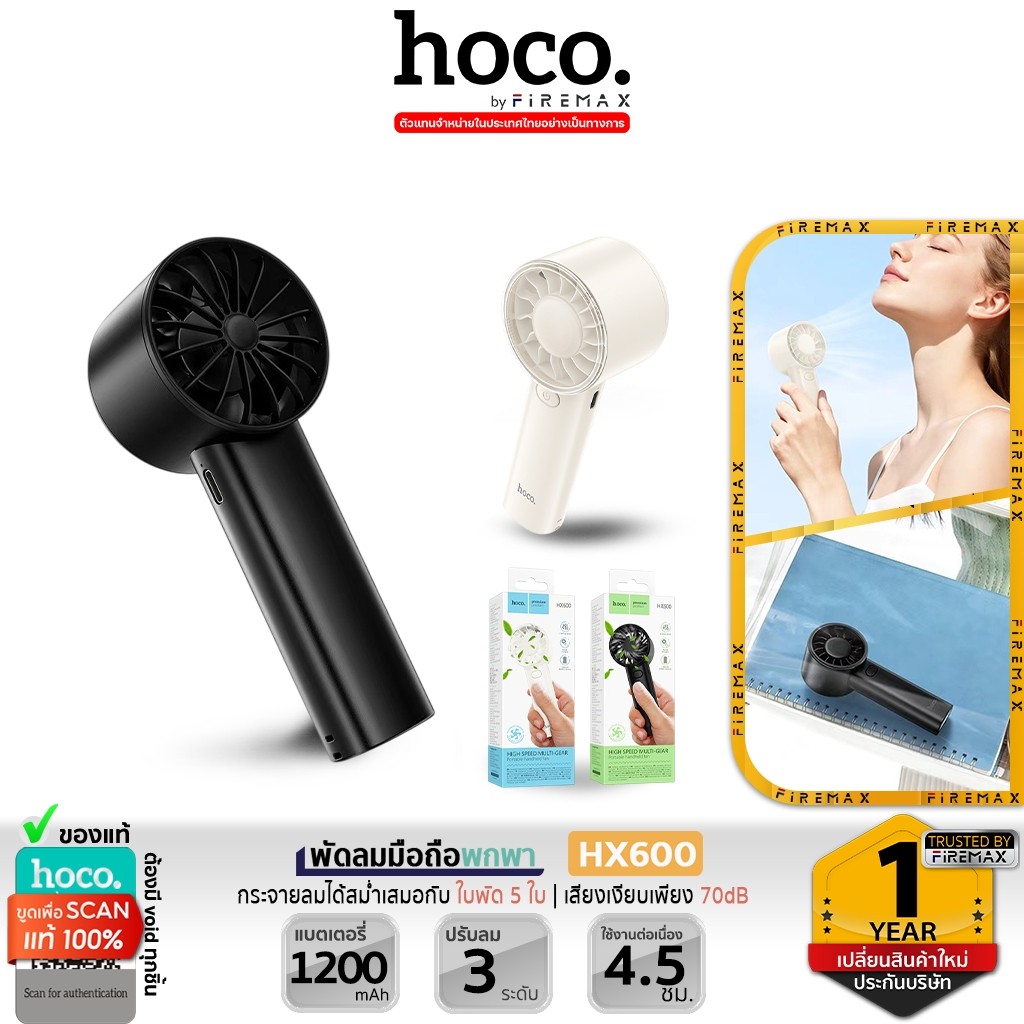 HOCO HX600 พัดลมมือถือ ปรับความแรงลม 3 ระดับ น้ำหนักเบา แบตอึด 1200mAh ใช้งานสะดวก พัดลมพกพา hc6