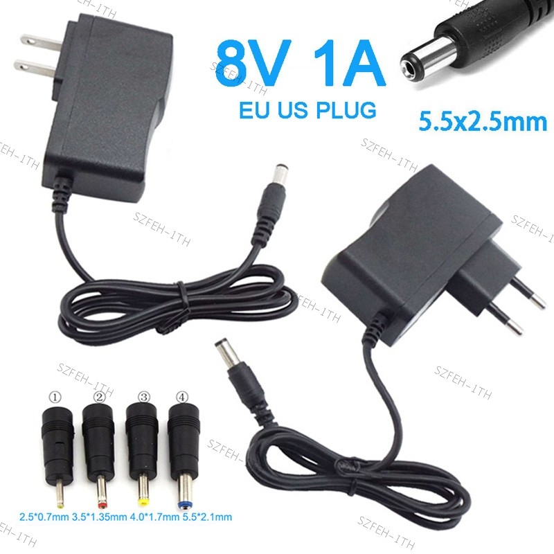 5.5*2.1 มม.4.0*1.7 มม.3.5*1.35 มม.2.5*0.7 มม.แจ็ค AC DC อะแดปเตอร์ DC 8V 1A AC 110 V-240 V Converter