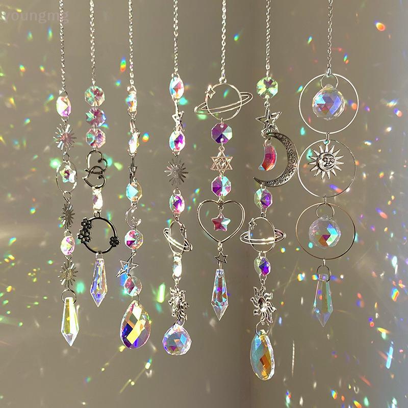 [YG] แขวนจี้คริสตัล Garden Suncatcher กระดิ่งลม Rainbow Prism Crystal Chain สําหรับตกแต่งหน้าต่าง TH