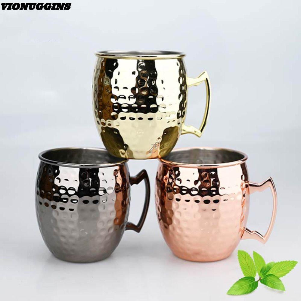 VIONUGGINS ถ้วยทองแดงบริสุทธิ์, Moscow Mule Handcrafted ถ้วยแก้ว,ที่แข็งแกร่ง Riveted จับ 500ml ค้อน
