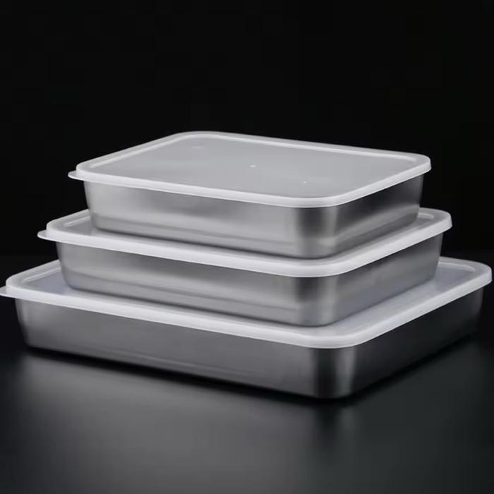 ถาดเสิร์ฟอาหารพร้อมฝาปิด ถาด Keeping Box Oven Stainless 201 พร้อมฝาปิด - UM60 - สีเงิน - L by Fusion