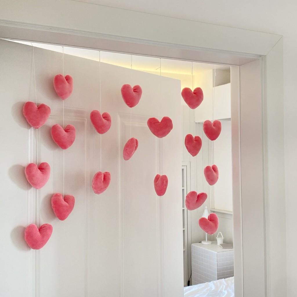 baoluan#Pink heart-shaped door curtain for women, decorative hanging curtain, wall-mounted without d