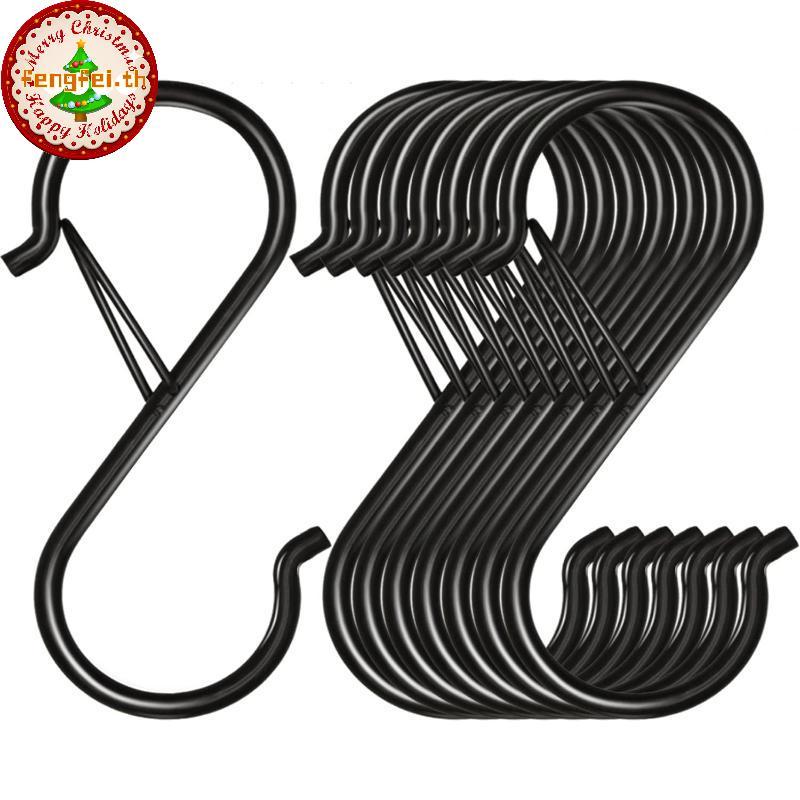 FENGFEI 10 ชิ้น S ตะขอสําหรับแขวน Bla S Hooks ตะขอโลหะสําหรับงานหนักพร้อมการออกแบบ Bule เพื่อความปลอดภัยสําหรับแขวนพืช, ไฟ, เครื่องครัว, กระทะ, หม้อ, เสื้อผ้า, ถึง