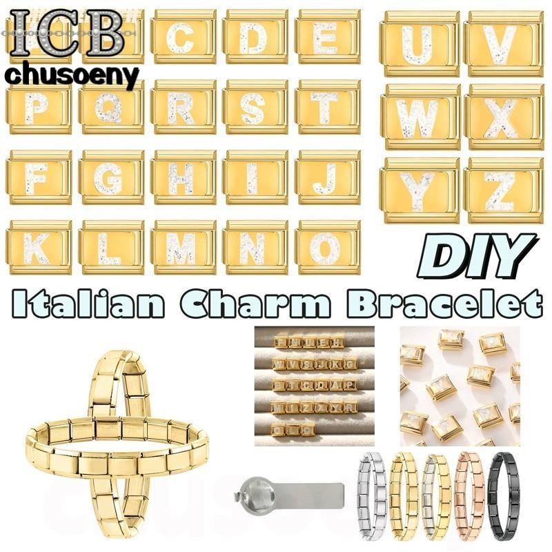 ใหม่แฟชั่นตัวอักษรสีทองตัวอักษร Charm Italian Links Fit 9 มม.สร้อยข้อมือสแตนเลสเครื่องประดับ DIY ทํา