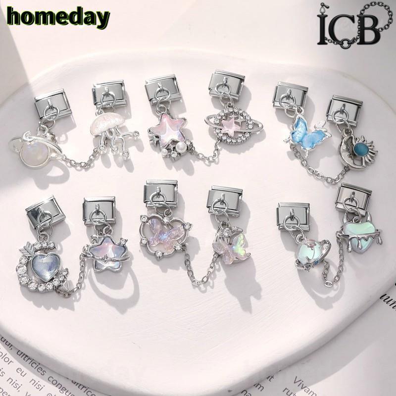 สีสัน Charm ผีเสื้อหัวใจอิตาเลี่ยน สร้อยข้อมือ Fit 9 มม. สแตนเลส DIY เครื่องประดับ อุปกรณ์เสริม Retro บุคลิกภาพโมดูลสร้อยข้อมือ