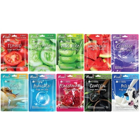 (1แผ่น) Moods 3D Facial Mask มาสก์แผ่นเซรั่ม (มี10สูตร)