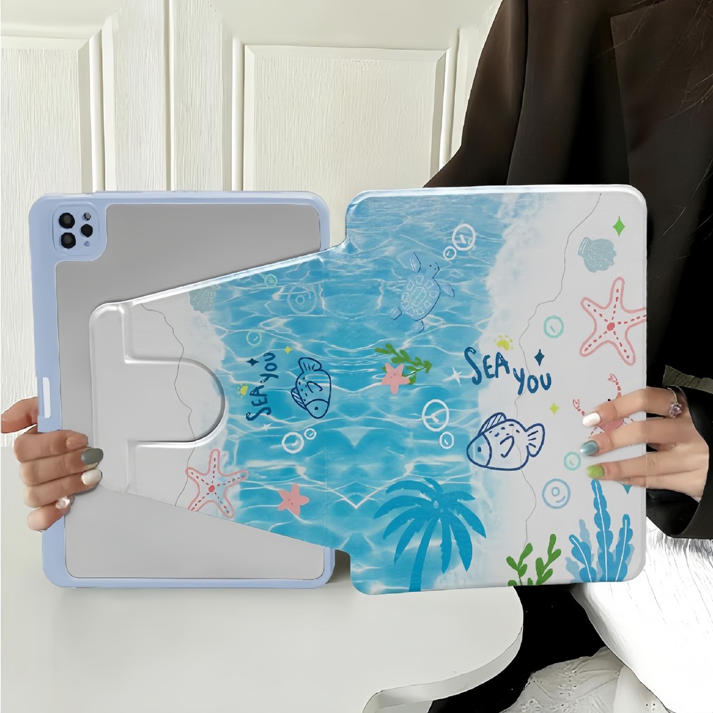 สําหรับ Honor Pad 10 Pad 9 V8 Pro 12.1 นิ้วดอกไม้ 360° การหมุนอะคริลิคฝาครอบการ์ตูน HEY3-W00 HEY2-W0