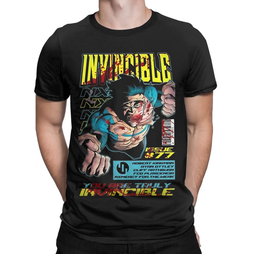 เสื้อยืดผ้าฝ้าย 100% สำหรับผู้ชาย ธีมซูเปอร์ฮีโร่ Invincible Omni Man/Mark